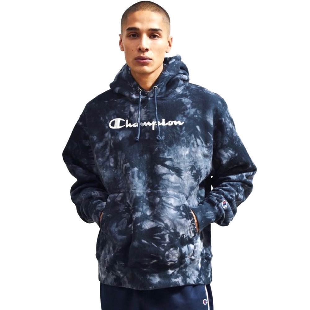 Champion Black Tie Dye Reverse Weave Scrunch-Dye Hoodie Sweatshirt - Picture 1 of 6